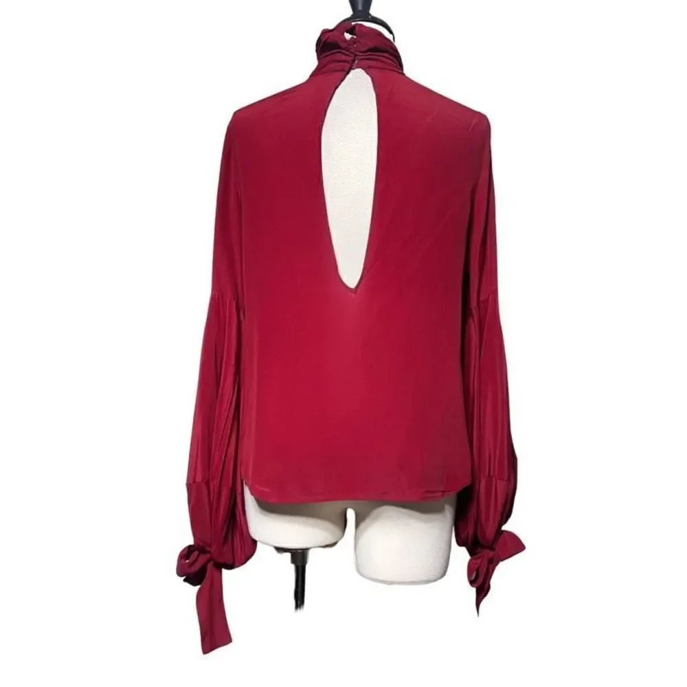 MNG Suit Red Sexy Moc Turtleneck Balloon Sleeve Silk Blouse  Size 4